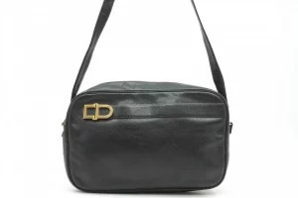Christian Dior Hobo Shoulder Bag CD Leather Black